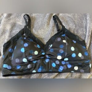 Women's Black and Blue Polka Dot Bralette